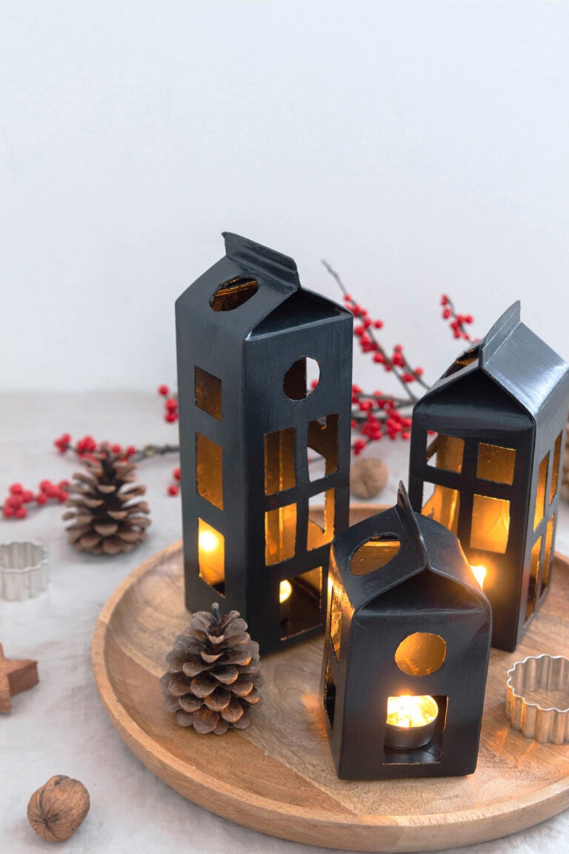 Alva & Ida - DIY Blog, Nachhaltigkeit, Slow Living, Natur - Hyggelige Weihnachten mit DIY Weihnachtsdeko: Lichthäuser aus Saftkartons